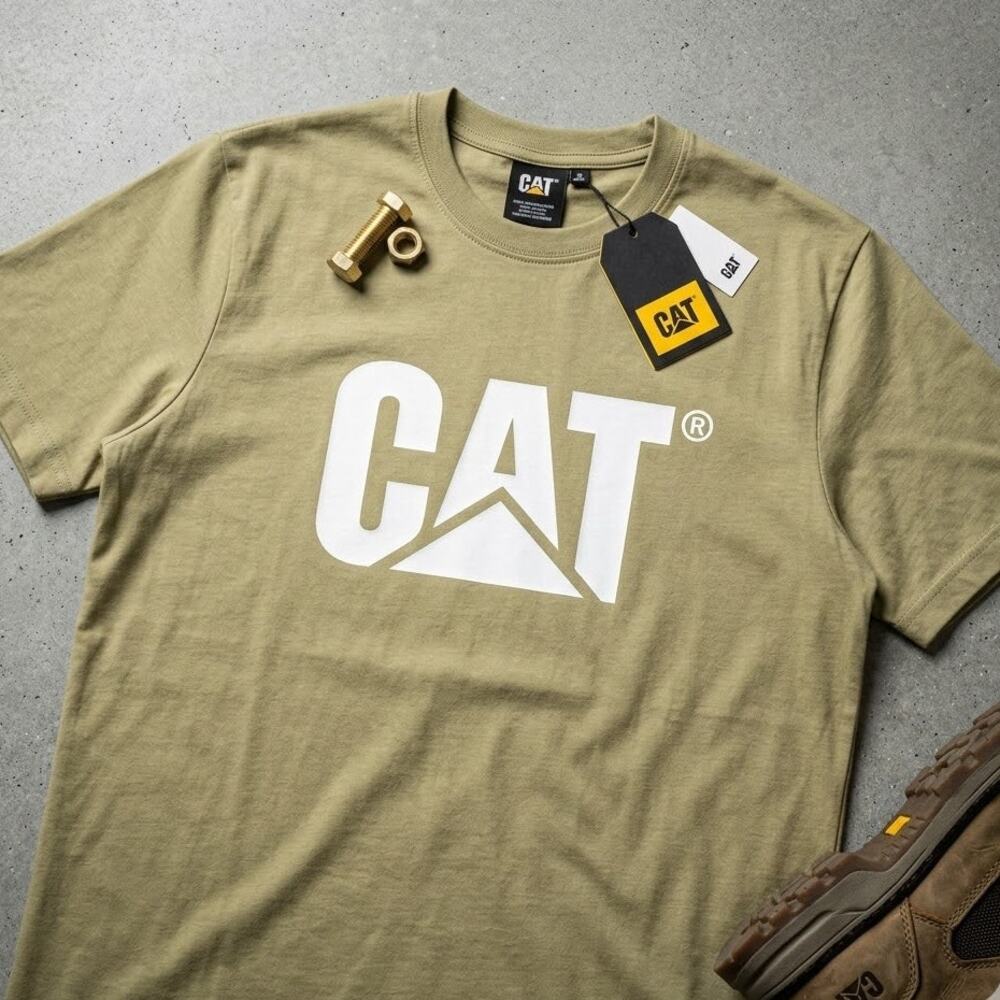 NWT Caterpillar CAT Workwear Logo T-Shirt Men's XL Khaki Green Short Sleeve